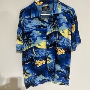 VTG Gazoz Surf Wear Men’s Hawaiian Button Front Shirt Blue Short Sleeve Tropical